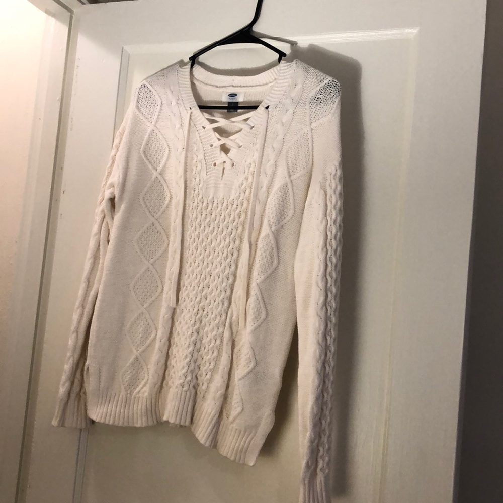 Old Navy white tie up sweater size s